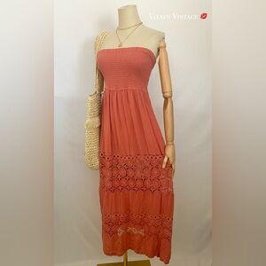 CHELSEA28 'FARRAH SMOCKED COVER-UP MAXI DRESS' IN DEEP CORAL